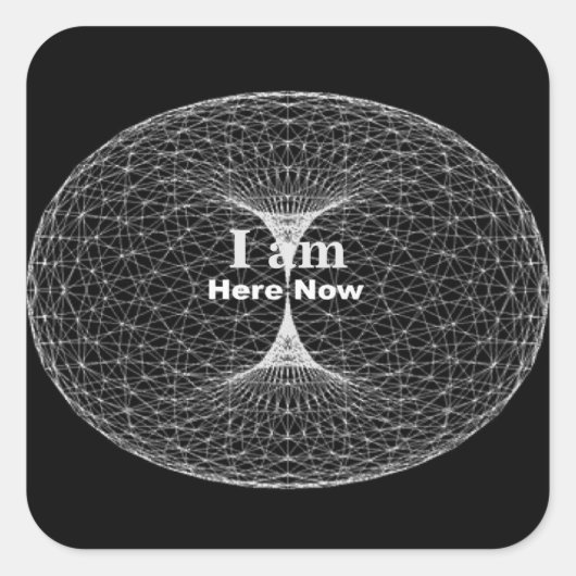 "Ik ben hier, nu" zwarte vierkante sticker (Voorkant)