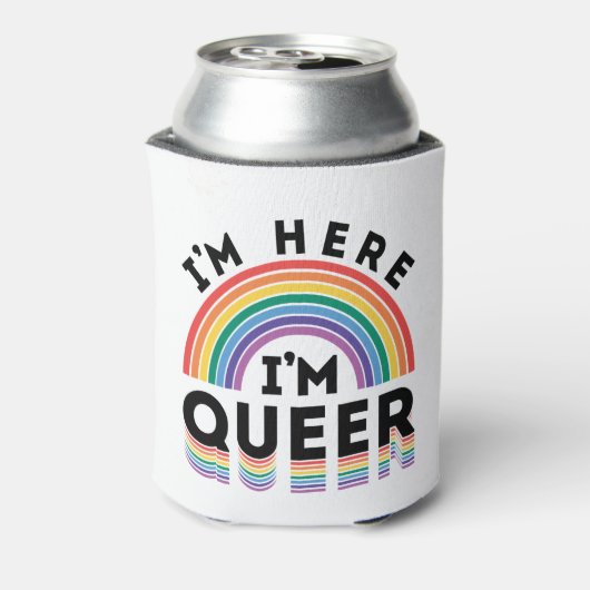 Ik ben hier Queer Gay Pride Month Rainbow Blikjeskoeler (Blikje Achterkant)