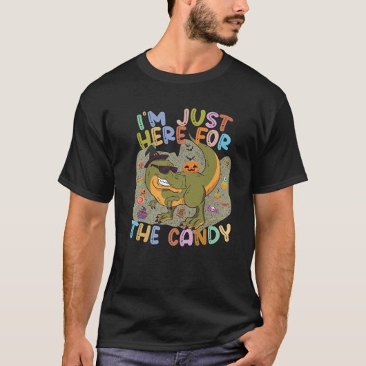 Ik ben hier voor het Snoep Cute Dinosaur Halloween T-shirt (Voorkant)