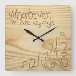 Ik ben hoe dan ook te laat. Engrave Wood "look" Vierkante Klok