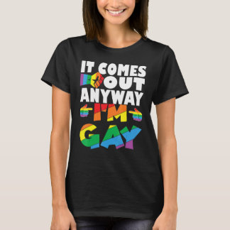 Ik ben homo, het komt er toch uit, regenboog vuist t-shirt