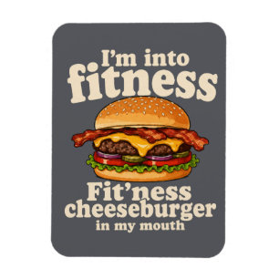 Ik ben in fitness Cheeseburger in mijn mond Grappi Magneet