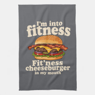 Ik ben in fitness Cheeseburger in mijn mond Grappi Theedoek