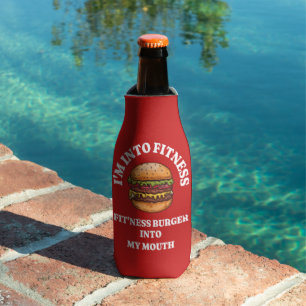 Ik ben in Fitness. Fit-ness Burger in mijn mond Flesjeskoeler