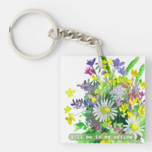 Ik ben in mijn kantoor Waterverf bloemen Sleutelhanger