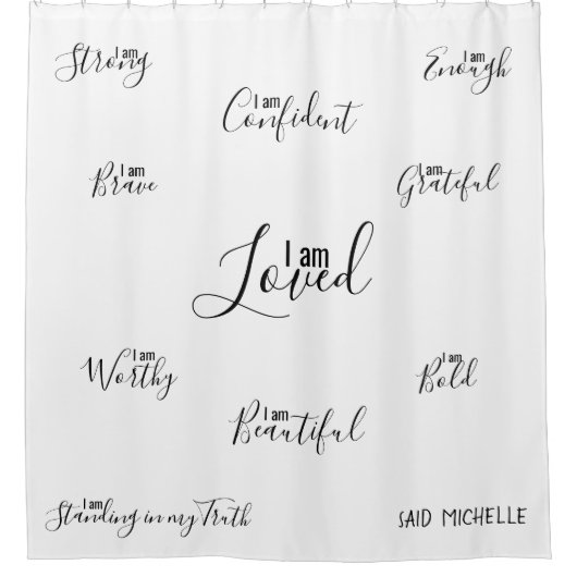 Ik ben Inspirerend zwart witscript Douchegordijn (Voorkant)