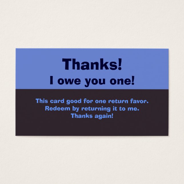 Ik ben je een gunst verschuldigd visitekaartjes (Voorkant)