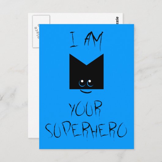 Ik ben je superheld Pop Art Briefkaart (blauw) (Voorkant / Achterkant)