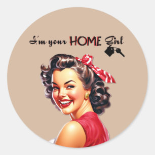 Ik ben je thuis Meisje Vastgoed Retro Meisje Art Ronde Sticker