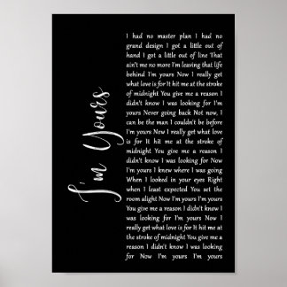 Ik ben jouw zwarte Script Song Lyric Wall Art Prin Poster