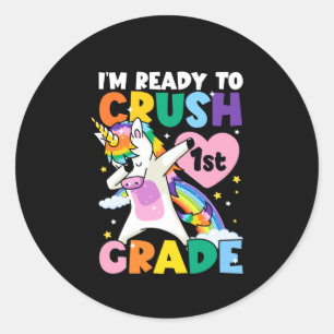 Ik ben klaar om 1e klas eenhoorn hart 1e dag te ve ronde sticker
