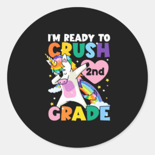Ik ben klaar om 2e klas eenhoorn hart 1e dag te ve ronde sticker