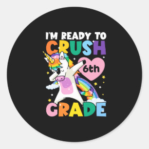 Ik ben klaar om 6e klas eenhoorn hart 1e dag te ve ronde sticker