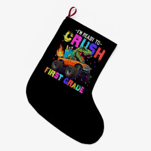 Ik ben klaar om de eerste klas dinosaurus vrachtwa grote kerstsok