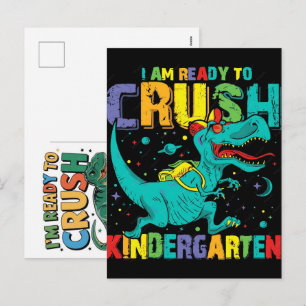 Ik ben klaar om de kleuterschool-dinosaurus te ver feestdagenkaart