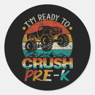 Ik ben klaar om de Pre-K Monster Truck Vintage Boy Ronde Sticker