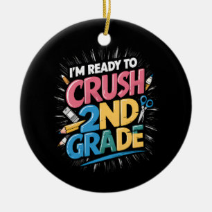 Ik ben klaar om het 2e leerjaar terug naar school keramisch ornament