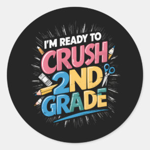 Ik ben klaar om het 2e leerjaar terug naar school  ronde sticker