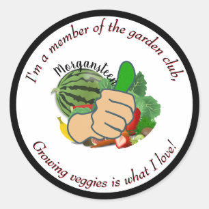 Ik ben lid van de tuinclub, ik hou van groenten ronde sticker