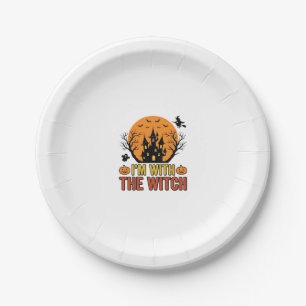 Ik Ben Met De Heks Vintage Halloween Kasteel Desig Papieren Bordje