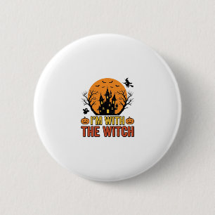 Ik Ben Met De Heks Vintage Halloween Kasteel Desig Ronde Button 5,7 Cm