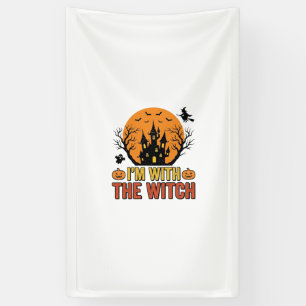 Ik Ben Met De Heks Vintage Halloween Kasteel Desig Spandoek