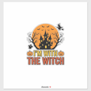 Ik Ben Met De Heks Vintage Halloween Kasteel Desig Sticker