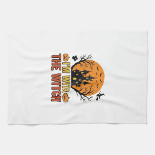 Ik Ben Met De Heks Vintage Halloween Kasteel Desig Theedoek