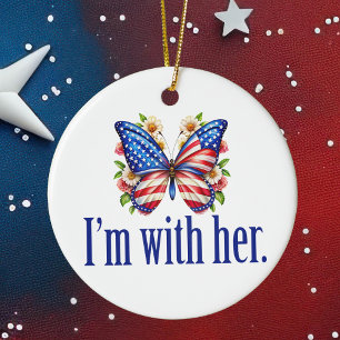 Ik ben met haar Kamala Harris Butterfly Kerstmis Keramisch Ornament
