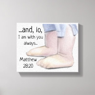 Ik ben met u altijd Matthew 28 Baby van de Kunst v Canvas Afdruk