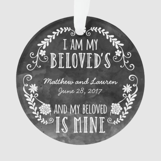 Ik ben mijn Beloved's, Wedding Black Waterverf Ornament (voorkant)