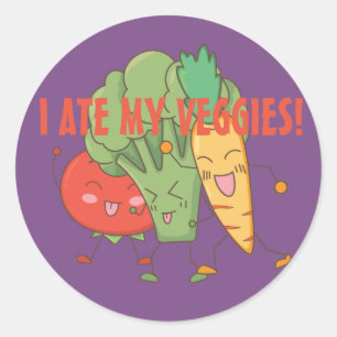 Ik ben mijn Veggies Tomato Broccoli Carrot Paars Ronde Sticker