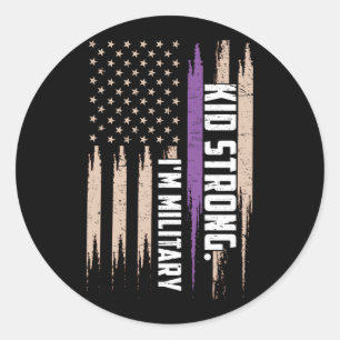 Ik ben militair Kind Sterk Amerikaans Vlag Paars Ronde Sticker