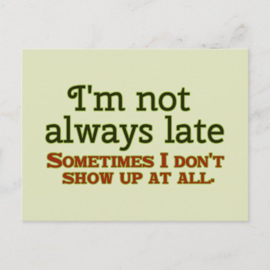 Ik ben niet altijd te laat briefkaart (Voorkant)