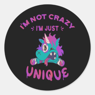 Ik ben niet gek, ik ben gewoon uniek, Dolle Eenhoo Ronde Sticker