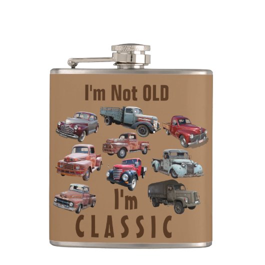 Ik ben niet oud, ik ben CLASSIC Old Vehicles Manne Heupfles (Voorkant)