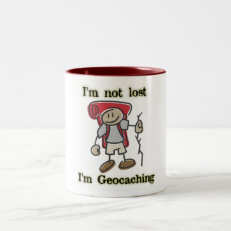 "Ik ben niet verloren" Geocaching Grafisch op Koff Tweekleurige Koffiemok