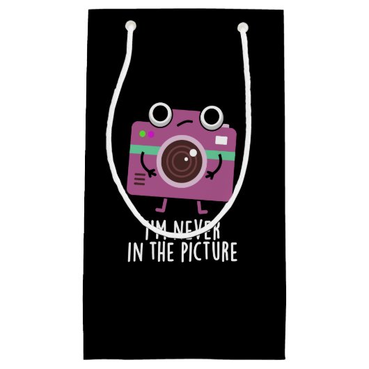 Ik ben nooit in de Afbeelding grappige camera Pun Klein Cadeauzakje (Voorkant)