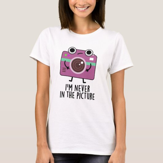 Ik ben nooit in het Afbeelding grappige camerakop. T-shirt (Voorkant)