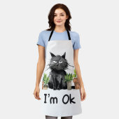 Ik ben OK Quilting Black Cat met planten Schort (Gedragen)