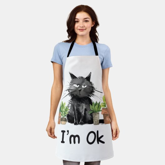 Ik ben OK Quilting Black Cat met planten Schort (Gedragen)