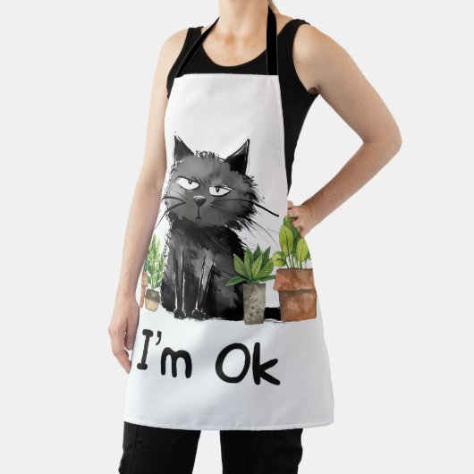 Ik ben OK Quilting Black Cat met planten Schort (Insitu)