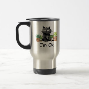 Ik ben ok, rare zwarte kat met planten reisbeker