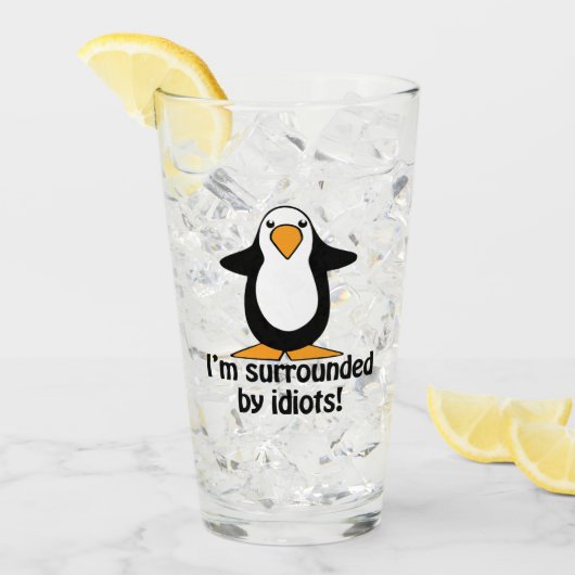 Ik ben omringd door Idiots Funny Penguin Glas (Voorkant ijs)
