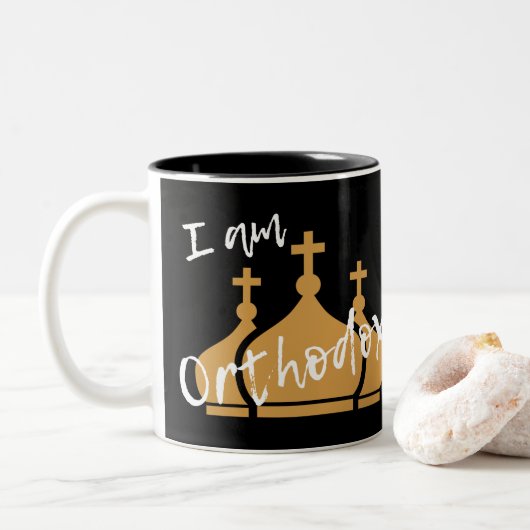 Ik ben orthodox tweekleurige koffiemok (Met donut)