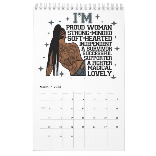 Ik ben positief motiveren inspireren melanine sist kalender (Mar 2026)