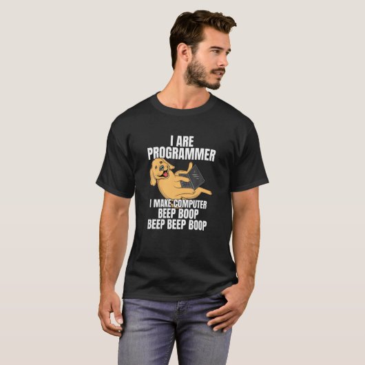 Ik ben Programmer Computer Beep Boop IT Dog T-shirt (Voorkant volledig)