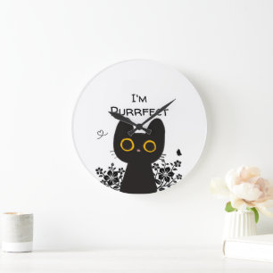 Ik ben Purrfecte Cute Zwarte Kat Wandklok Grote Klok