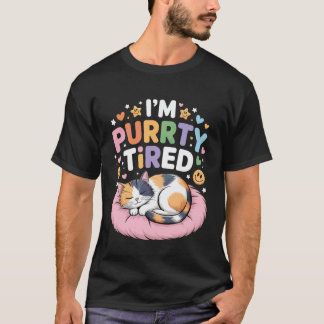Ik ben Purrrty Moe Slaperige Kat Uitputting Humor T-shirt