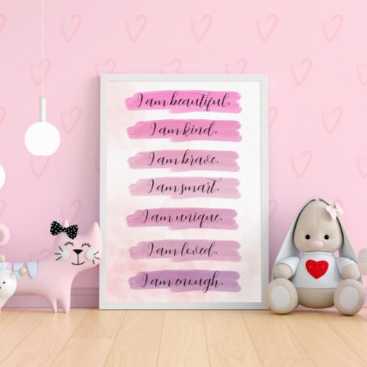 Ik ben... Roze Waterverf Inspirerend Poster